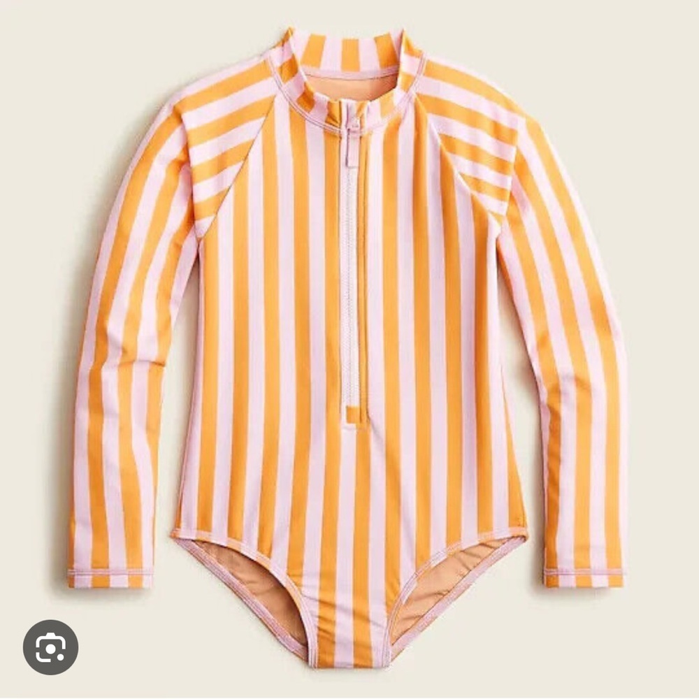 NWT J Crew Girl’s long sleeve rash guard one piece swim suit Size 10